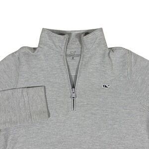 Vineyard Vines Boys M 12-14 1/4 Zip Pullover Gray Striped Whale Logo